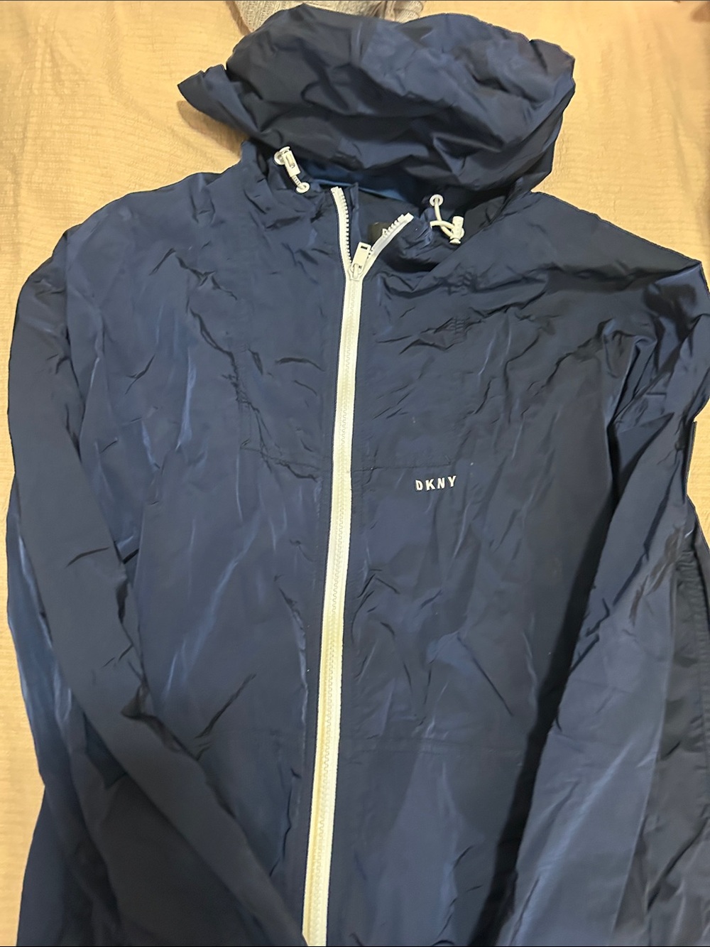 Dkny Navy Blue Hooded Windbreaker with White Zip